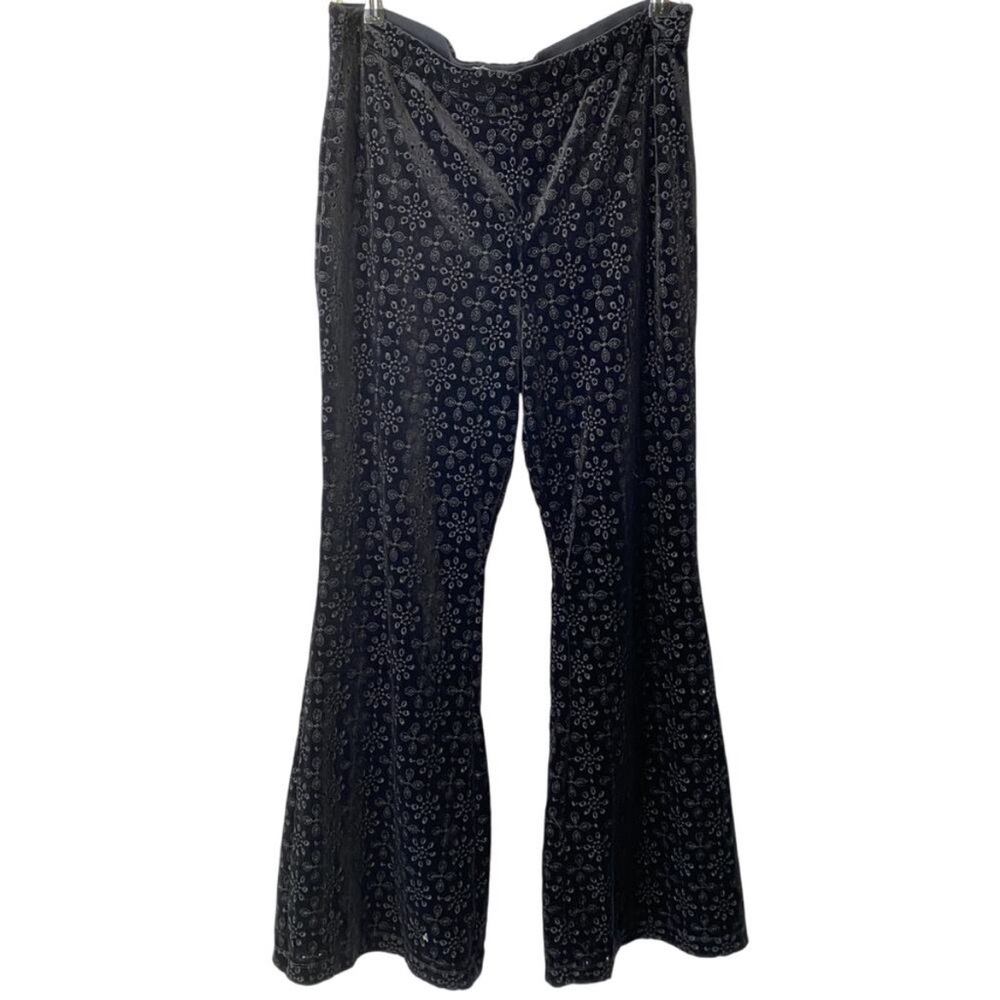Anthropologie The Joni Black Velvet Eyelet Flare Pants XL High Rise Pull On
